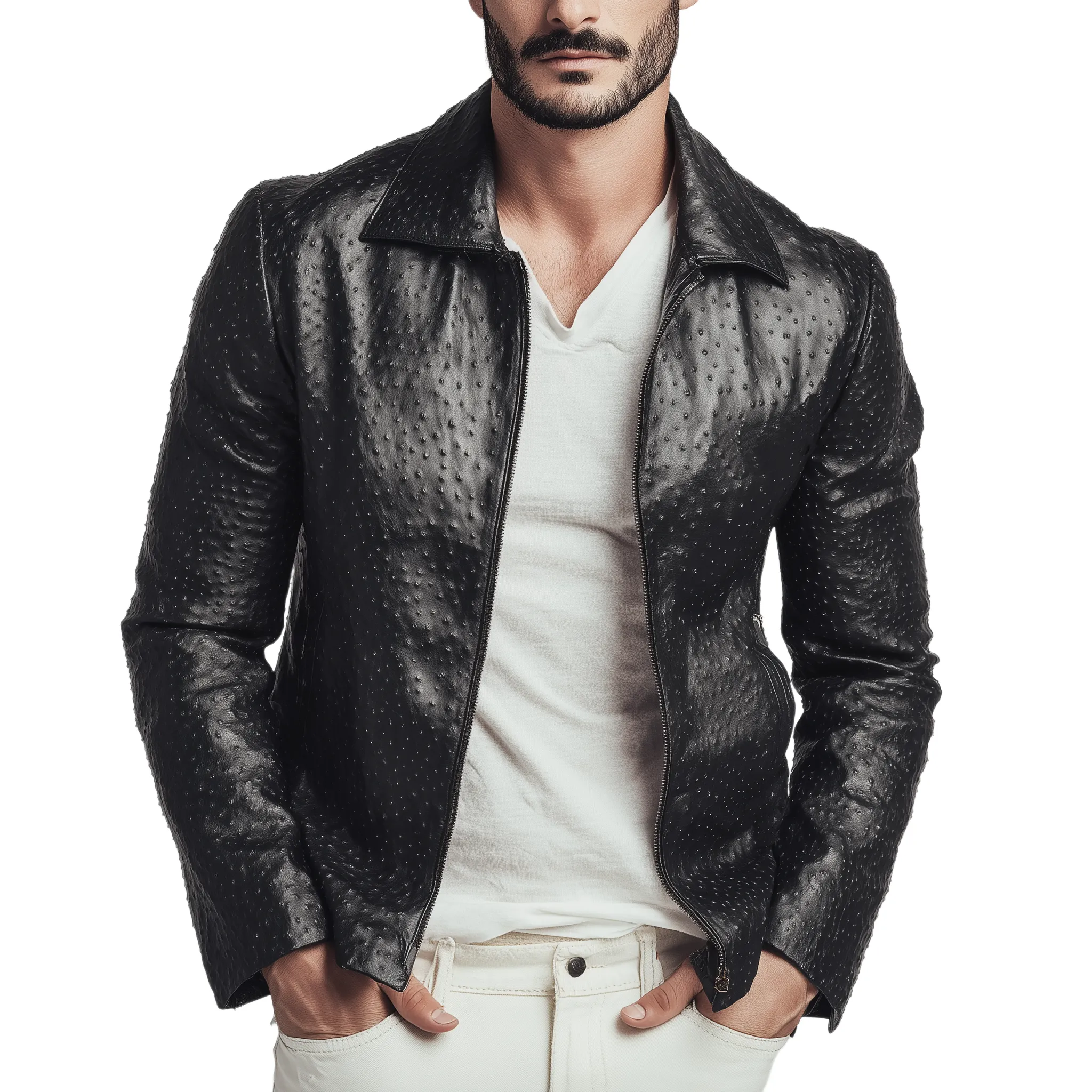 Men's Classic American Retro Lapel Textured PU Leather Slim Zipper Jacket MTA1671H5K sold by Manly