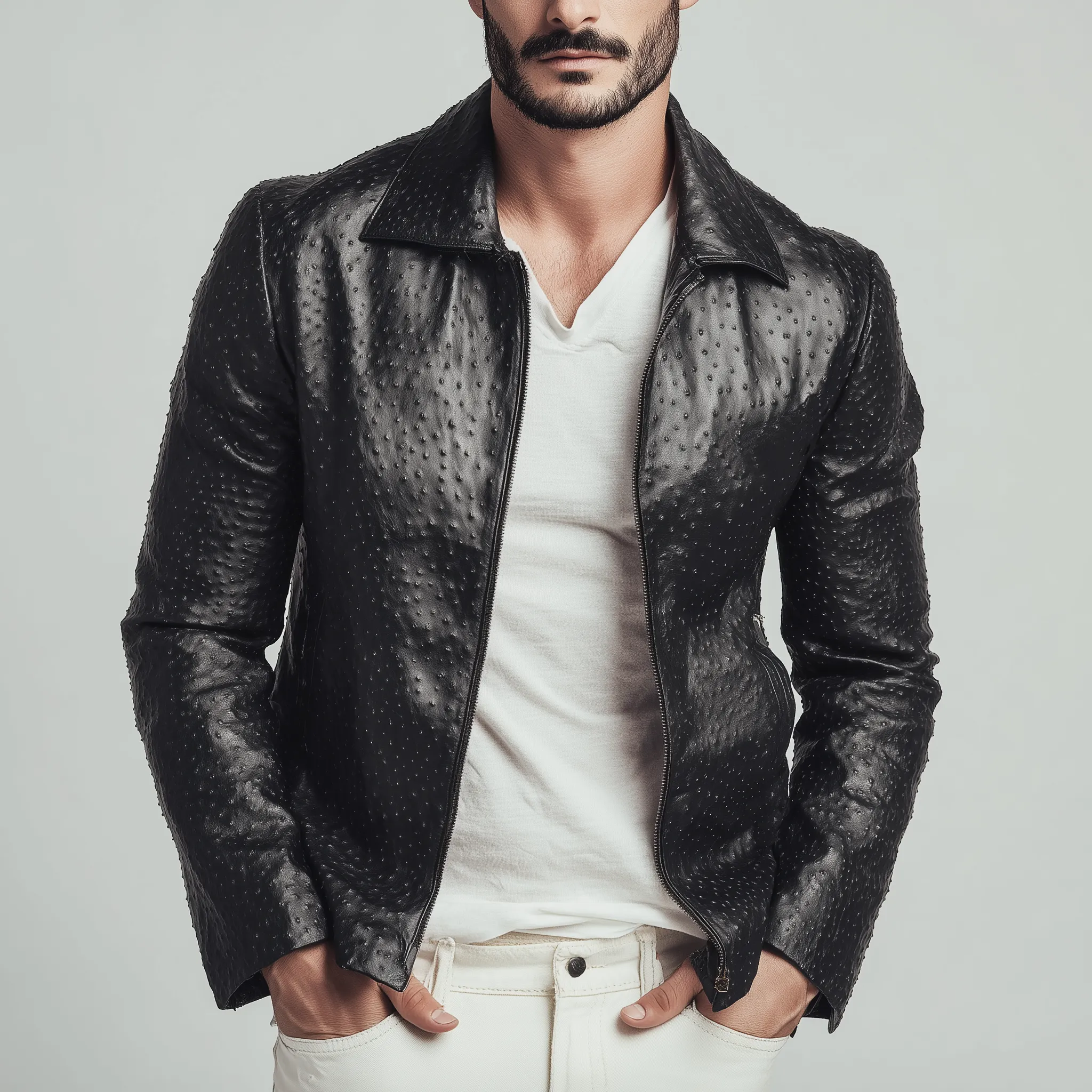 Men's Classic American Retro Lapel Textured PU Leather Slim Zipper Jacket MTA1671H5K sold by Manly product image thumbnail 2