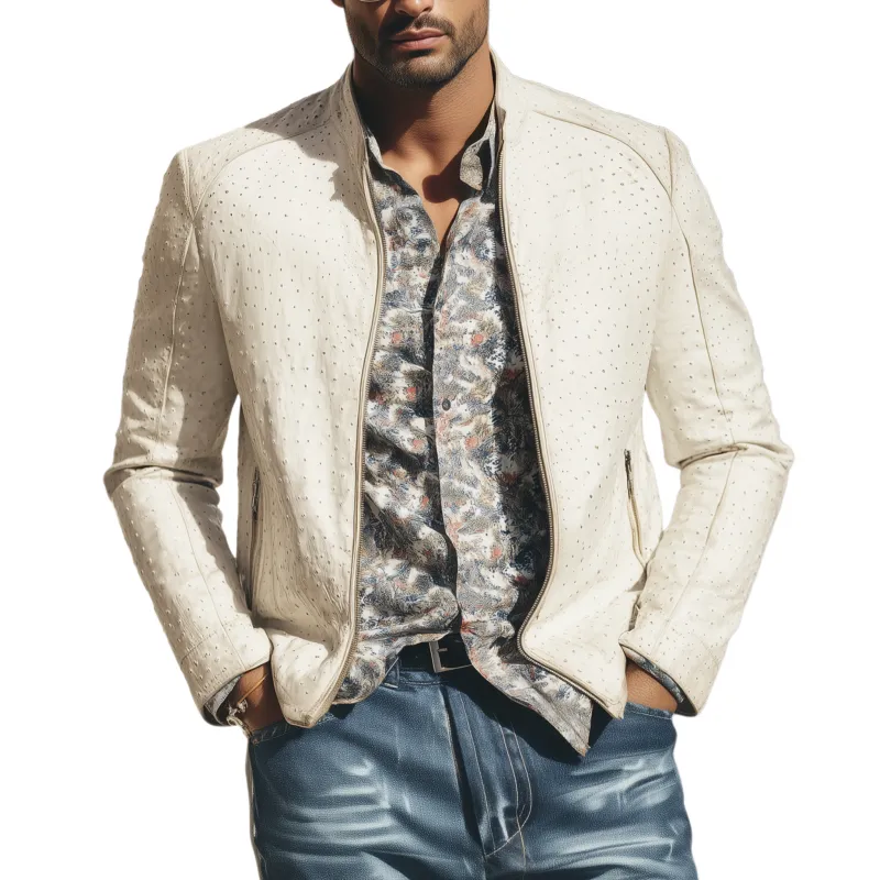 Men's Classic Retro Stand Collar Textured PU Leather Slim Zipper Jacket MTA1518H3K sold by Manly