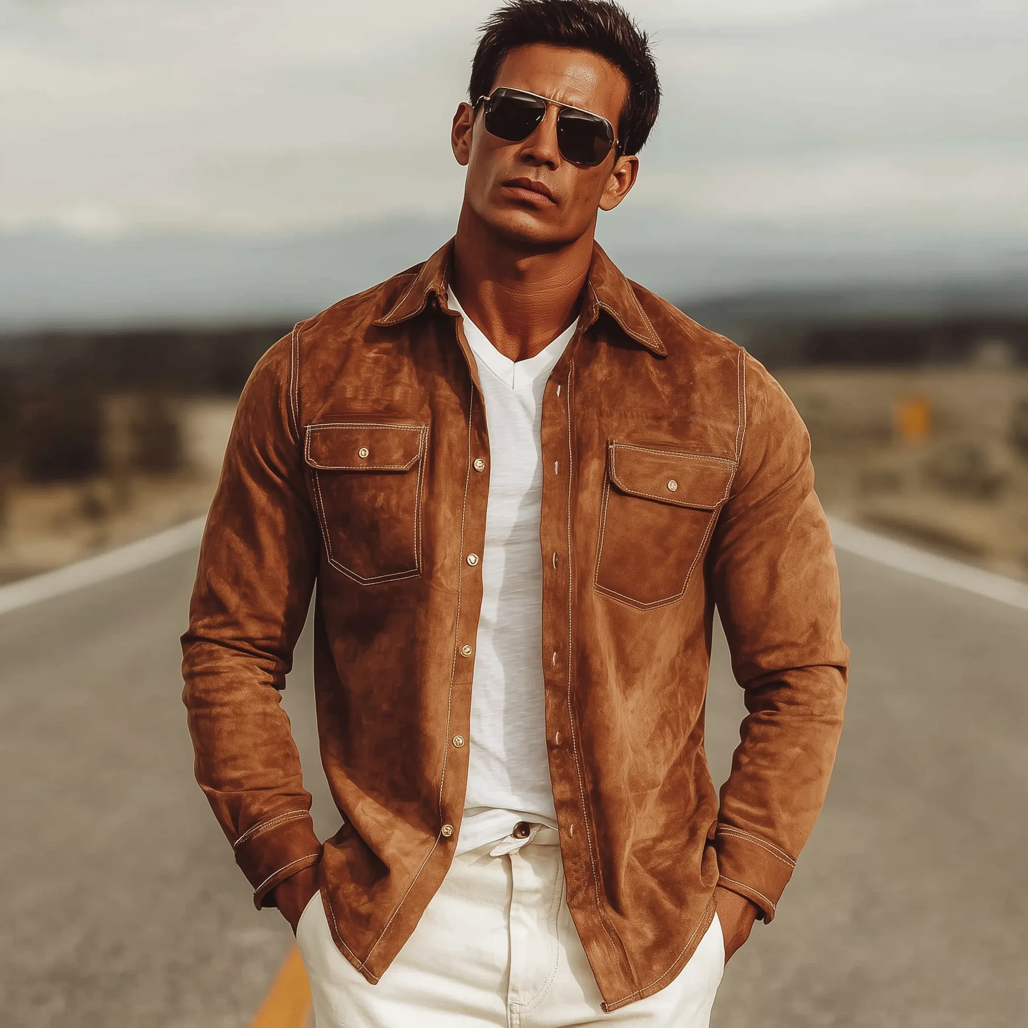 Men's Classic Casual Western Suede Slim Fit Long Sleeve Shirt MTA1530H4K sold by Manly product image thumbnail 3