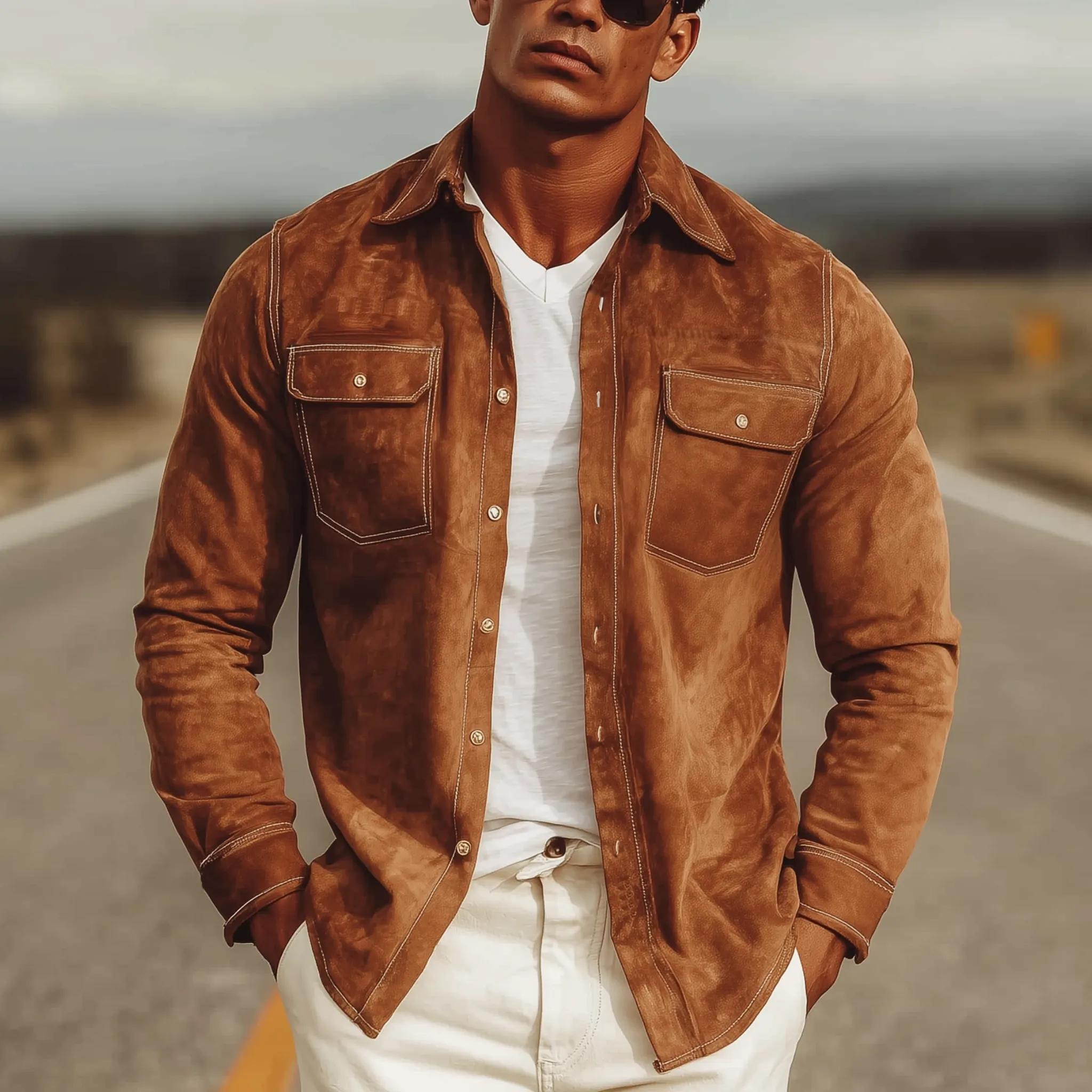 Men's Classic Casual Western Suede Slim Fit Long Sleeve Shirt MTA1530H4K sold by Manly product image thumbnail 2