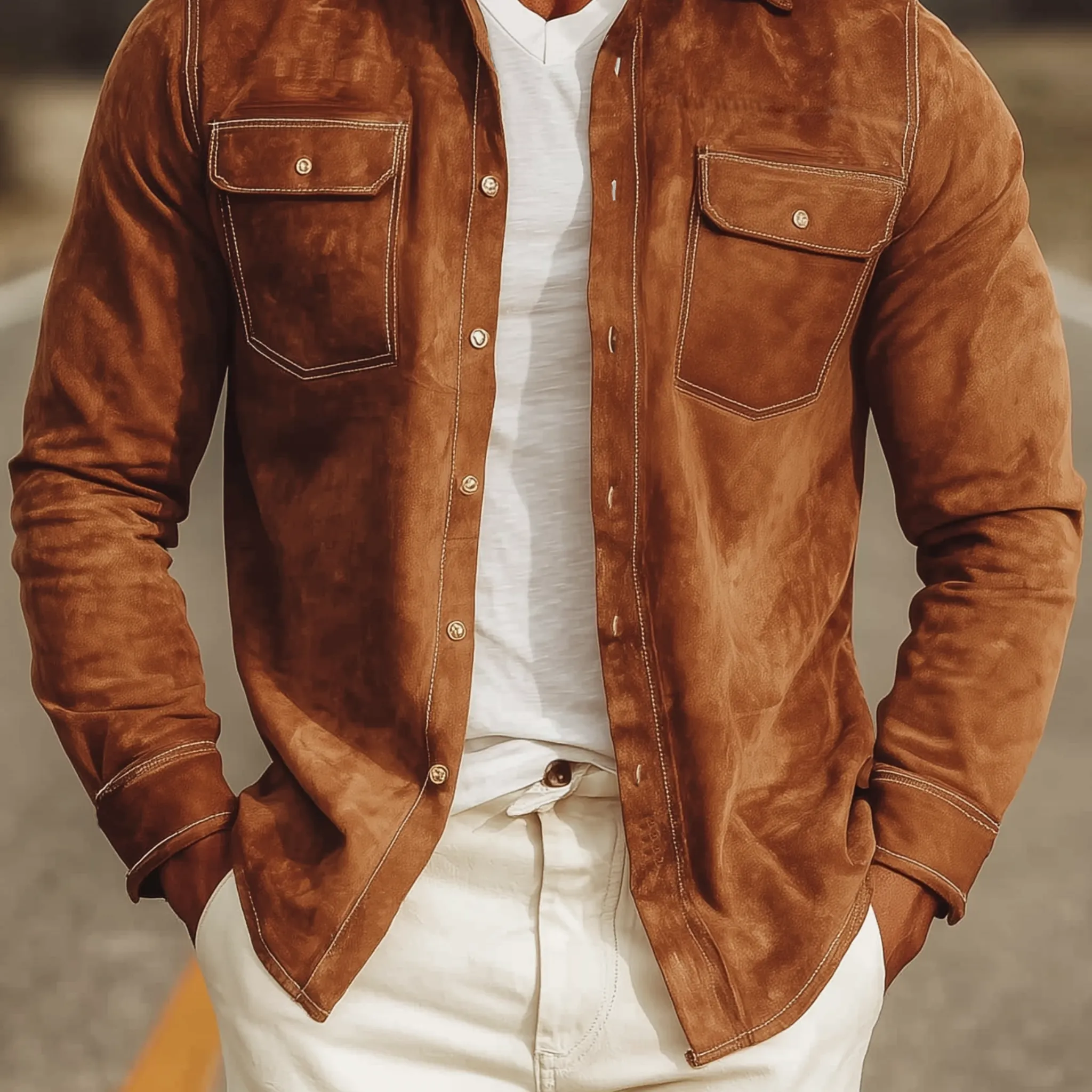 Men's Classic Casual Western Suede Slim Fit Long Sleeve Shirt MTA1530H4K sold by Manly product image thumbnail 5
