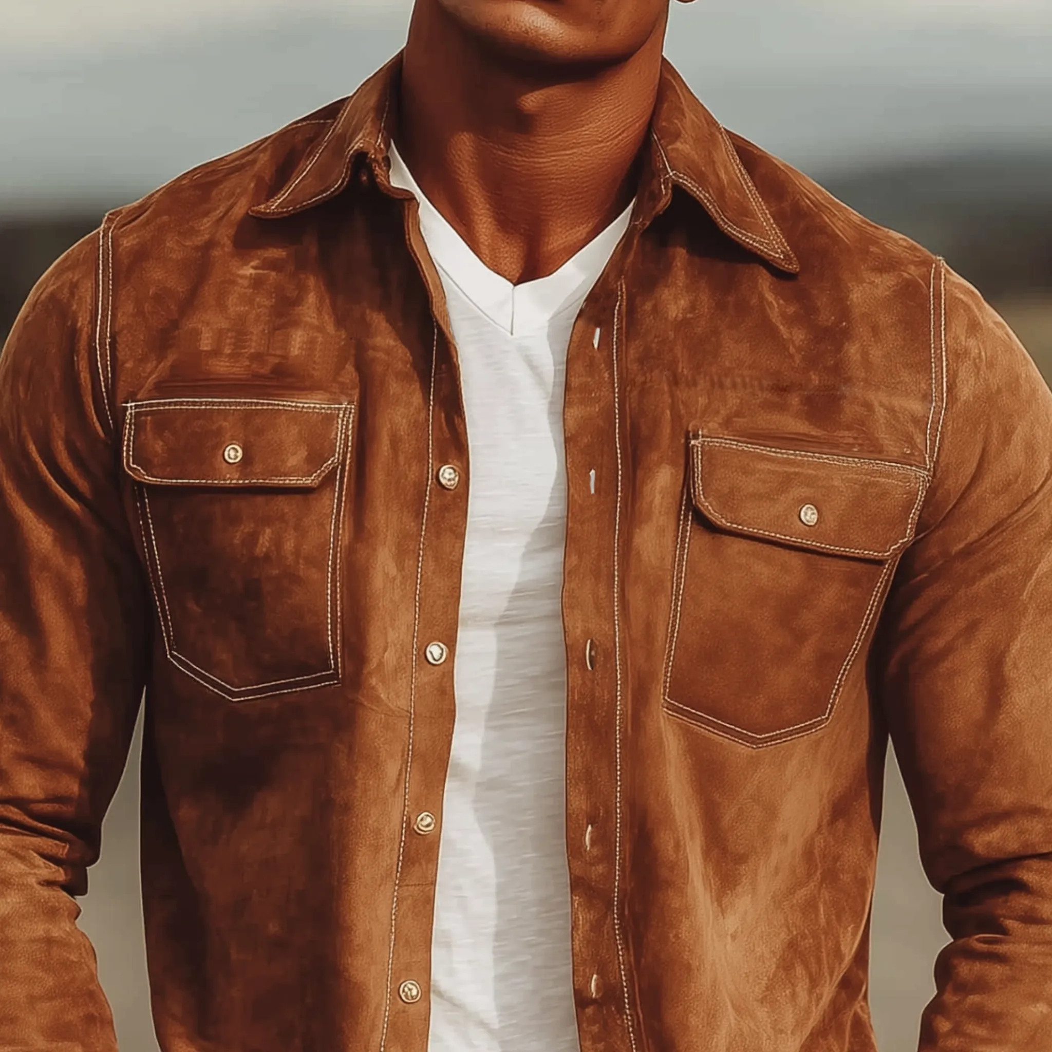 Men's Classic Casual Western Suede Slim Fit Long Sleeve Shirt MTA1530H4K sold by Manly product image thumbnail 4