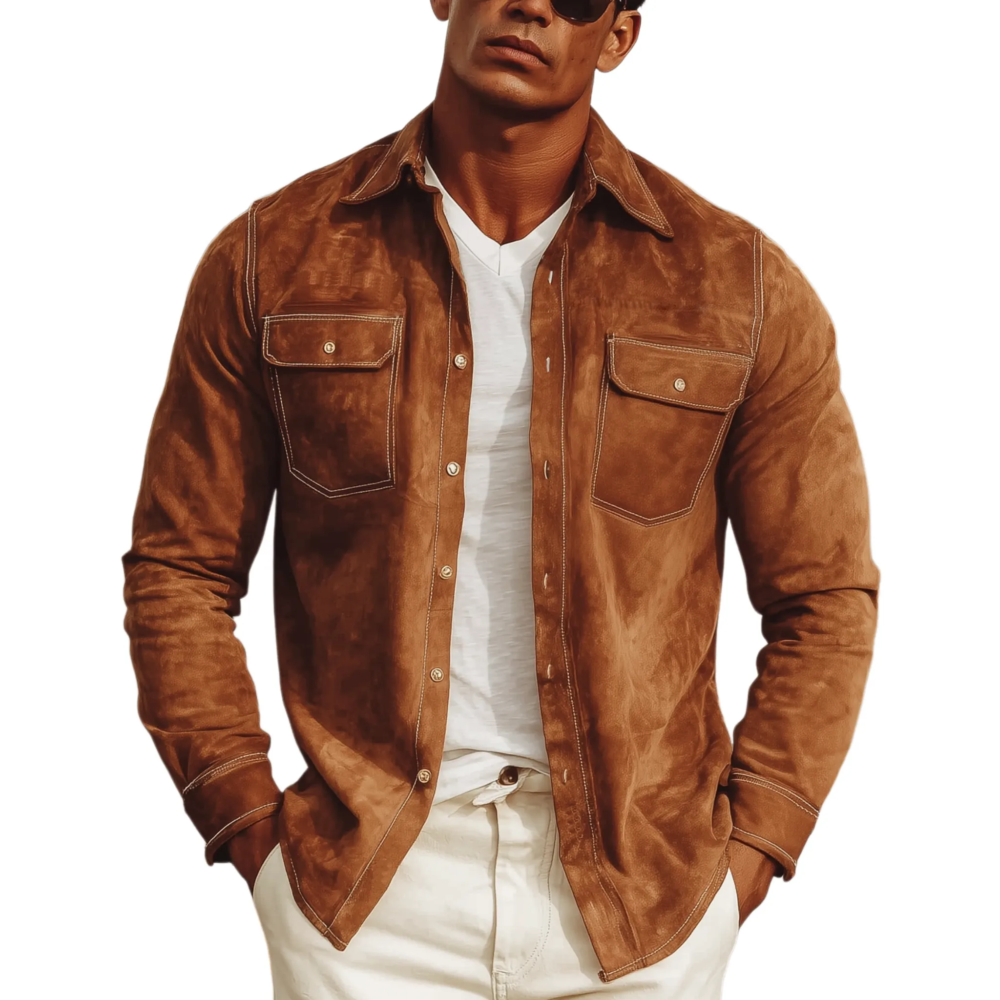 Men's Classic Casual Western Suede Slim Fit Long Sleeve Shirt MTA1530H4K sold by Manly