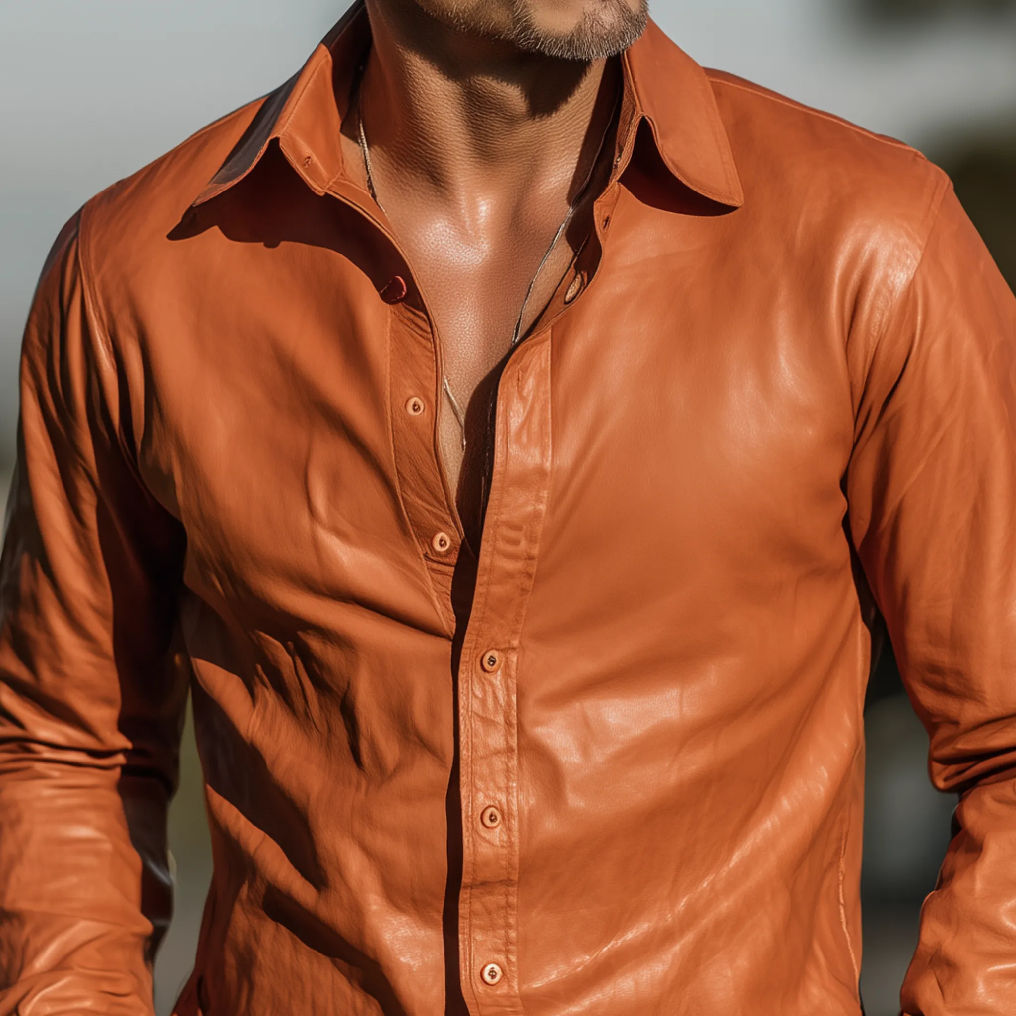 Men's Classic Casual Solid Color PU Leather Slim Long Sleeve Shirt MTA1502H7K sold by Manly product image thumbnail 4
