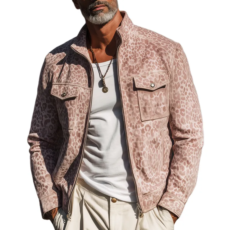 Men's Fashion Textured Twill Stand Collar Zipper Jacket MTA1563H3U sold by Manly