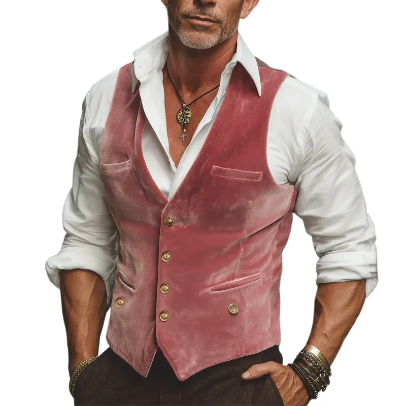 Men's Vintage Velvet Single-Breasted V-Neck Vest MTA1586H2U sold by Manly