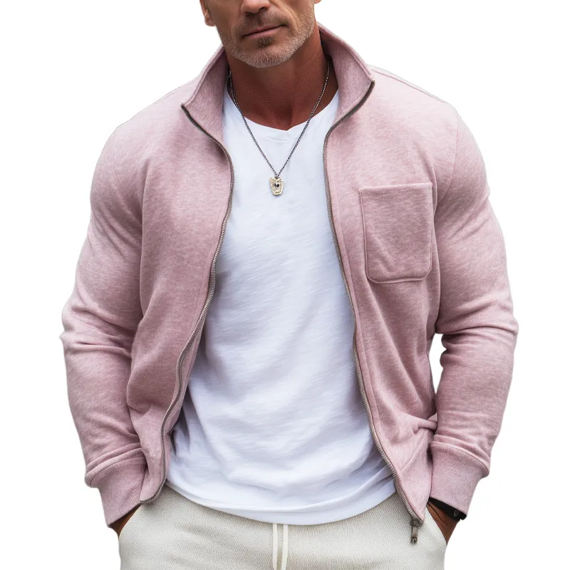 Men's Casual Stand Collar Knitted Zipper Cardigan MTA1552H2U sold by Manly