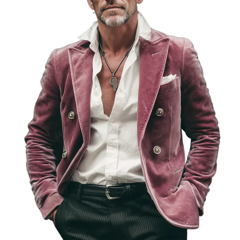 Men's Classic Business Velvet Double-breasted Blazer MTA1591H9U sold by Manly