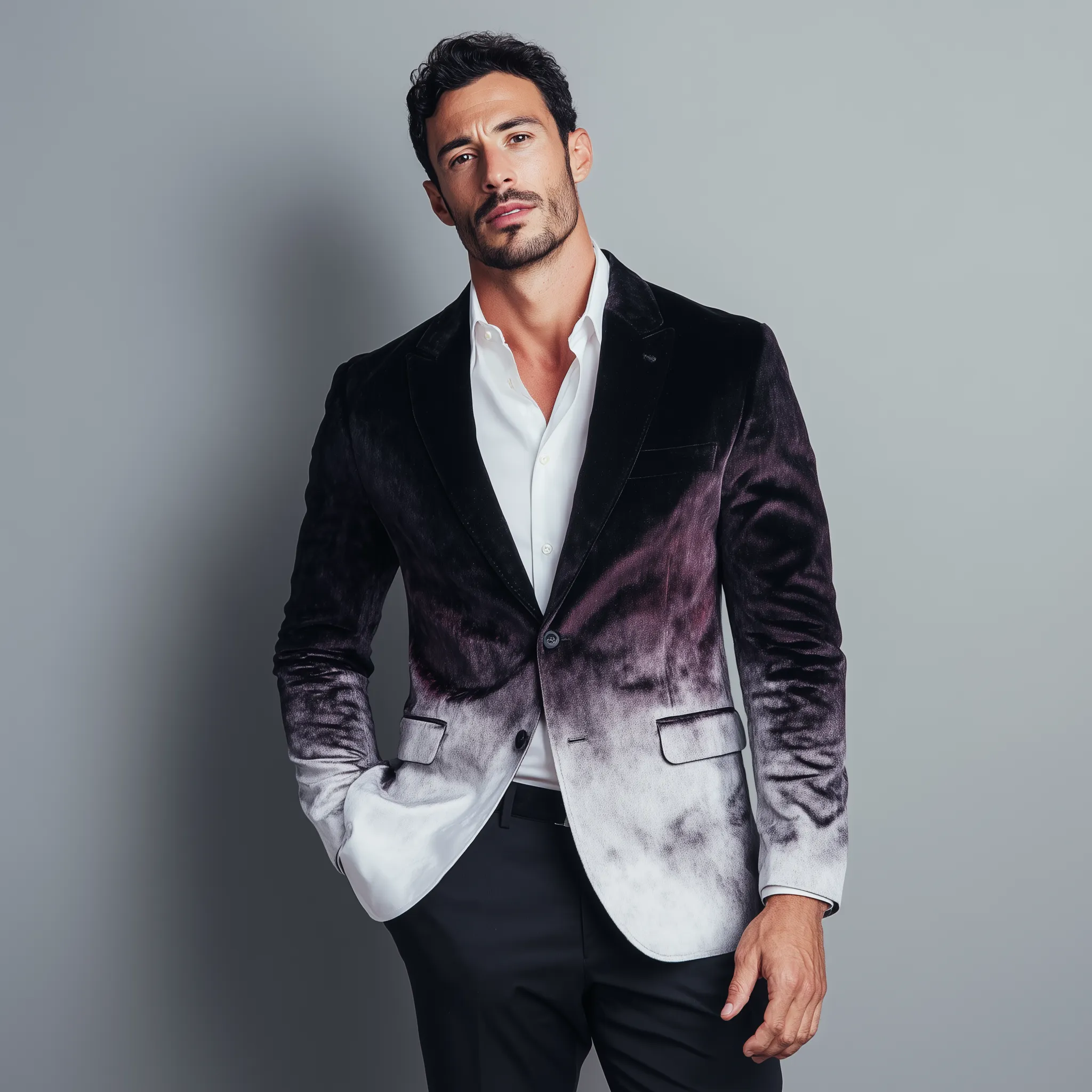 Men's Fashion Gradient Print Velvet Banquet Blazer MTA1539H8P sold by Manly product image thumbnail 4