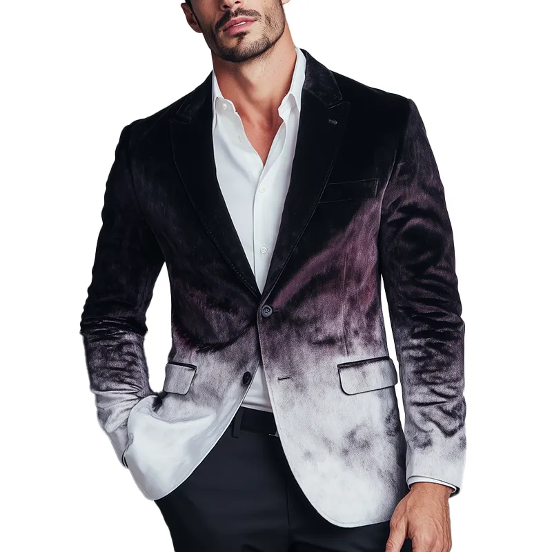 Men's Fashion Gradient Print Velvet Banquet Blazer MTA1539H8P sold by Manly