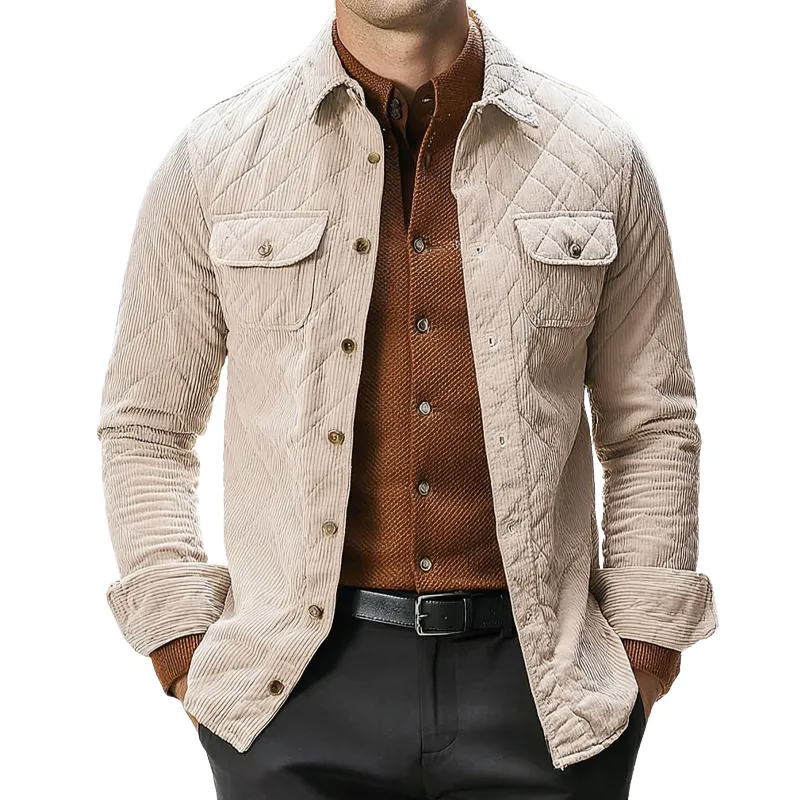 Men's Corduroy Quilted Lapel Single-Breasted Jacket MTA1619H9X sold by Manly