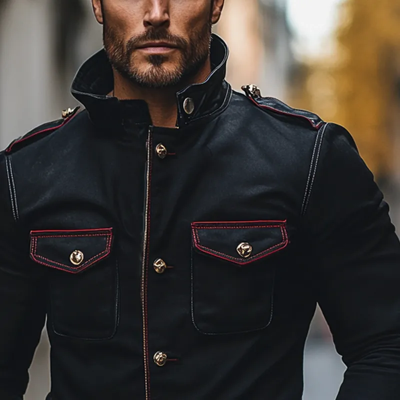 Men's Cotton Blend Contrast Color Stand Collar Multi-pocket Slim Fit Jacket MTA1836H5X sold by Manly product image thumbnail 3