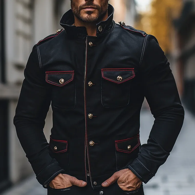 Men's Cotton Blend Contrast Color Stand Collar Multi-pocket Slim Fit Jacket MTA1836H5X sold by Manly product image thumbnail 2