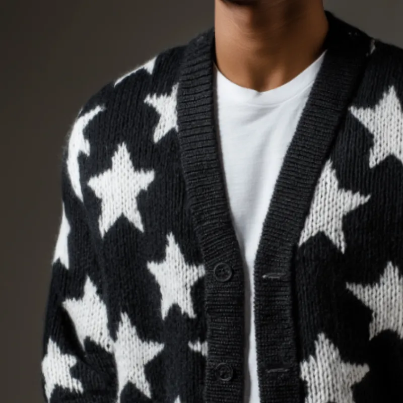 Men's Retro Casual Star Colorblock Knit Cardigan MTA1314H1TO sold by Manly product image thumbnail 3