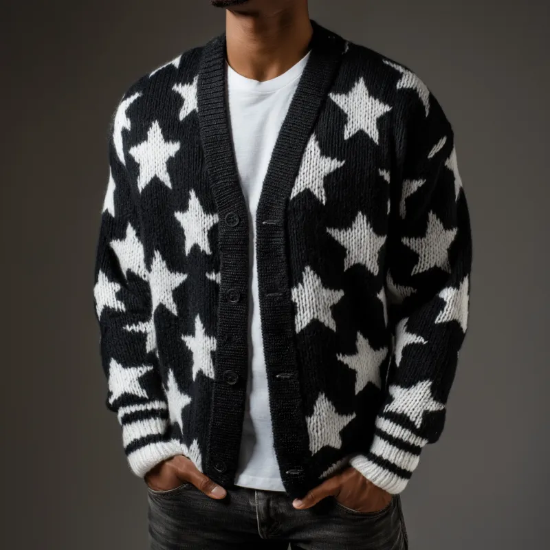 Men's Retro Casual Star Colorblock Knit Cardigan MTA1314H1TO sold by Manly product image thumbnail 2