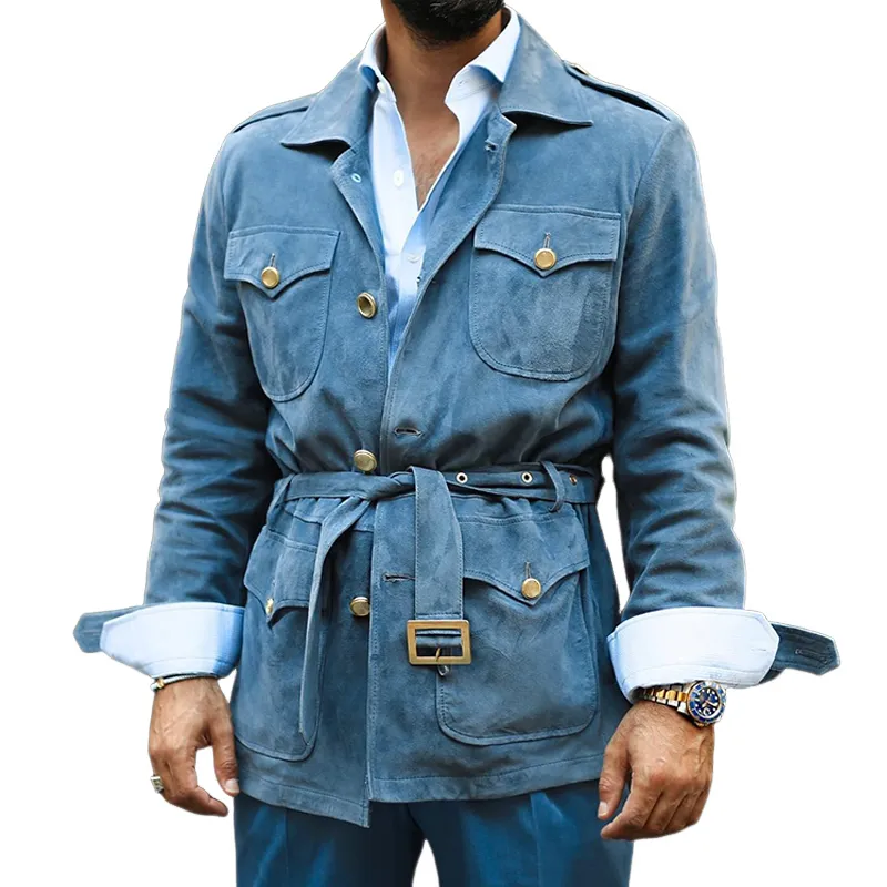 Men's Vintage Casual Suede Multi-Pocket Lapel Jacket MTA1372H9TO sold by Manly
