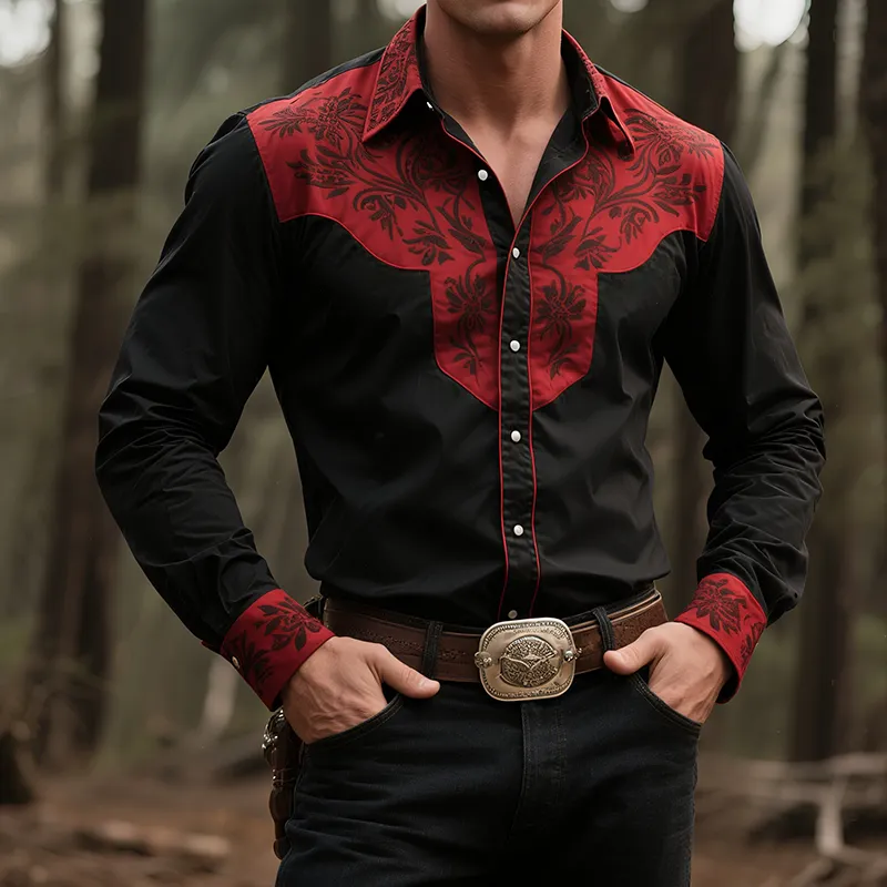 Men's Retro Casual Western Style Floral Print Lapel Long Sleeve Shirt MTA1400H1TO sold by Manly product image thumbnail 2