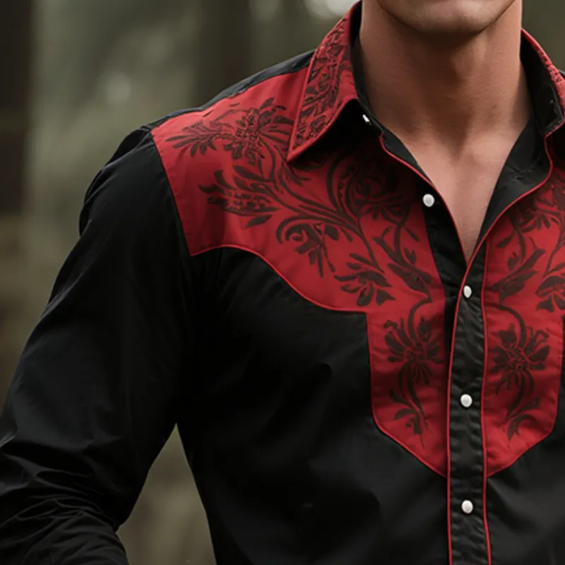 Men's Retro Casual Western Style Floral Print Lapel Long Sleeve Shirt MTA1400H1TO sold by Manly product image thumbnail 3