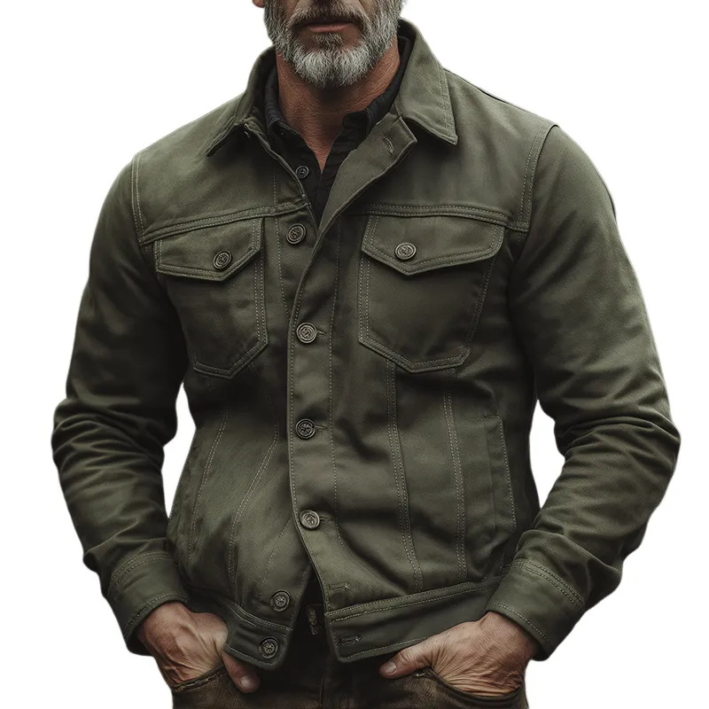 Men's Vintage Casual Canvas Washed Lapel Jacket MTA1571H4TO sold by Manly