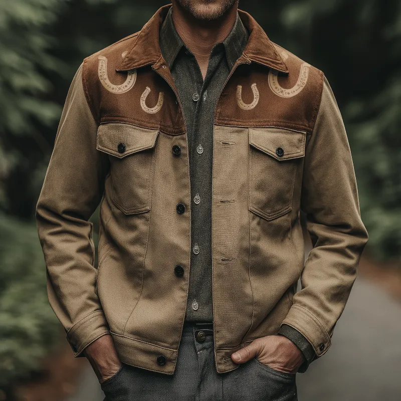 Men's Vintage Casual Western Style Canvas Washed Lapel Jacket MTA1569H2TO sold by Manly product image thumbnail 2