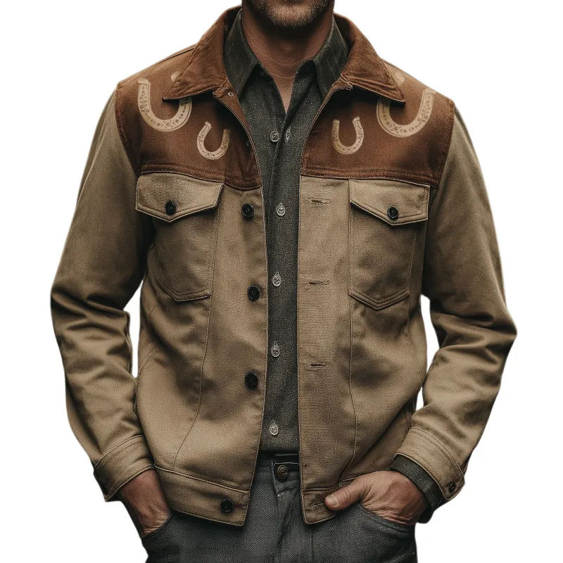 Men's Vintage Casual Western Style Canvas Washed Lapel Jacket MTA1569H2TO sold by Manly