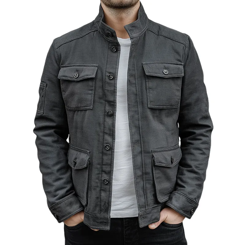 Men's Retro Casual Canvas Washed Stand Collar Jacket MTA1674H1TO sold by Manly