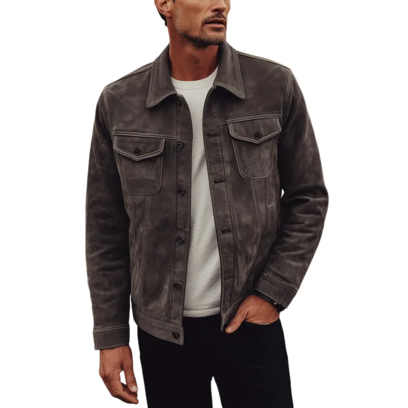 Men's Classic Retro Western Style Lapel Suede Jacket (With Detachable Fur Collar) MTA1888H4K sold by Manly