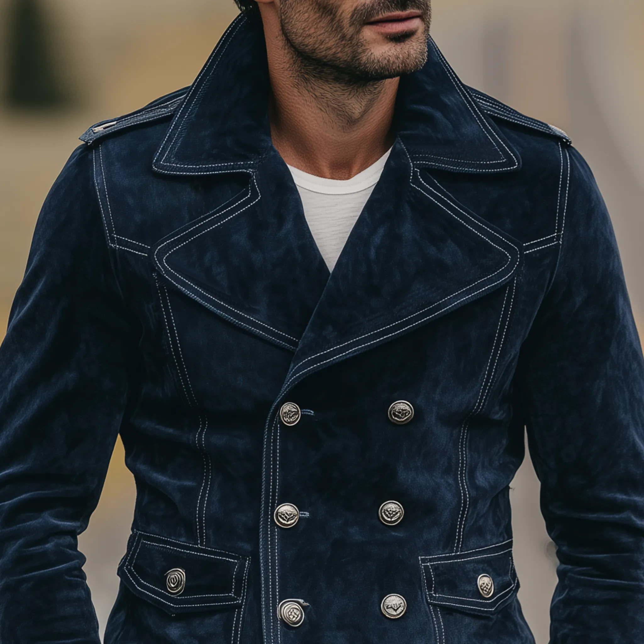 Men's Classic Vintage Western Style Lapel Suede Double Breasted Jacket MTA1889H9K sold by Manly product image thumbnail 4