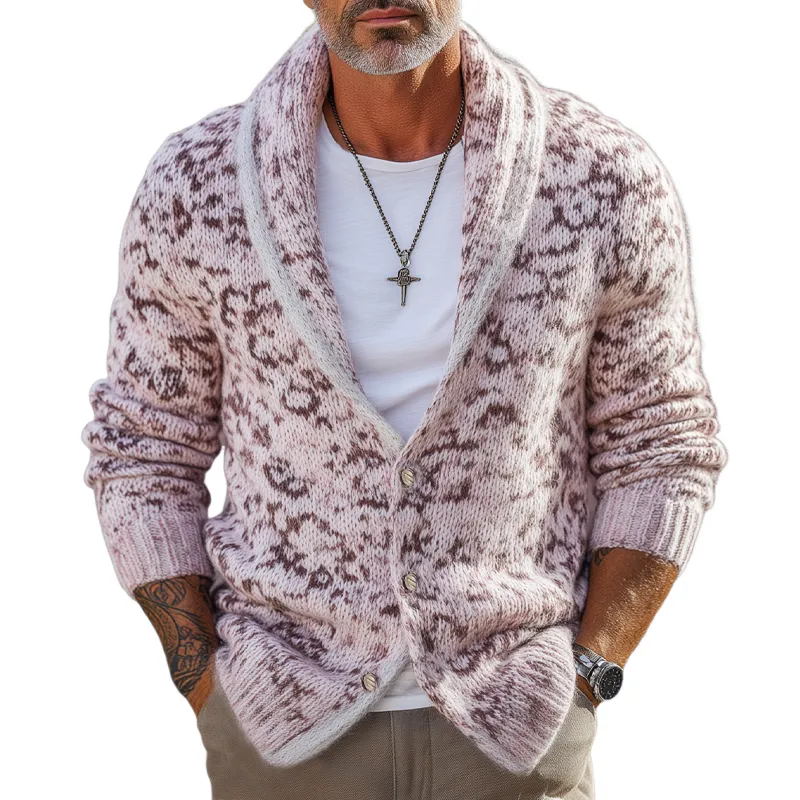 Men's Fashion Lapel Leopard Knit Cardigan MTA1890H3U sold by Manly