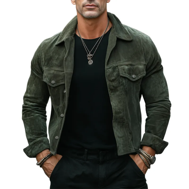 Men's Spring/Autumn Vintage Suede Lapel Short Jacket MTA1861H6U sold by Manly