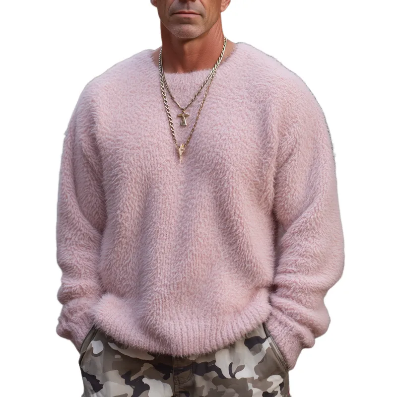 Men's Classic Round Neck Solid Color Casual Loose Sweater MTA1863H9U sold by Manly