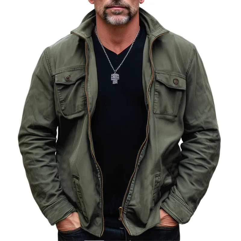 Men's Spring And Autumn Vintage Distressed Zipper Jacket MTA1833H1U sold by Manly