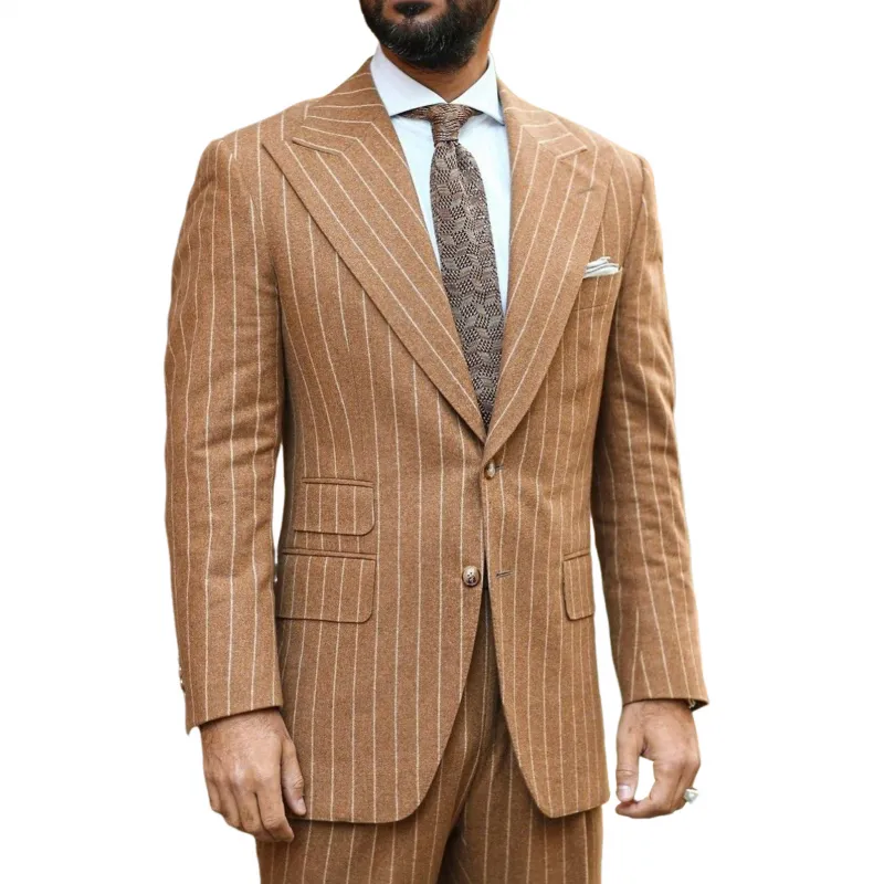 Men's Vintage Striped Wool Blend Peaked Lapel Single-breasted Slim-fit Blazer MTA1802H3M sold by Manly