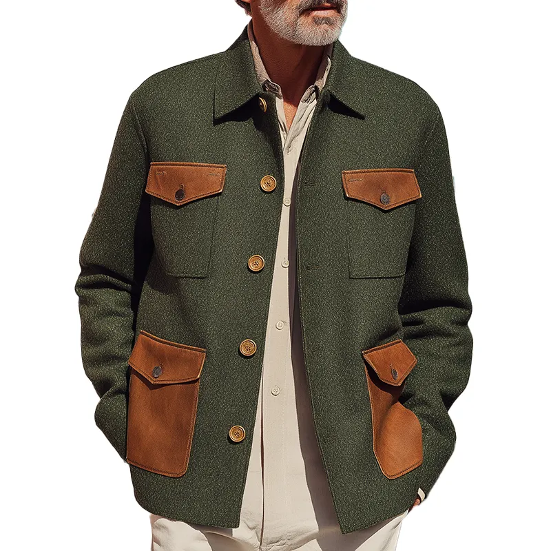 Men's Faux Wool PU Pocket Vintage Jacket MTA1847H8P sold by Manly