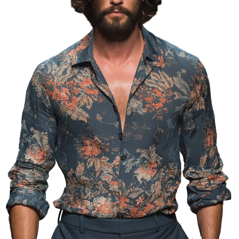 Men's Fashion Printed Polyester Blend Long Sleeve Shirt MTA1895H9P sold by Manly