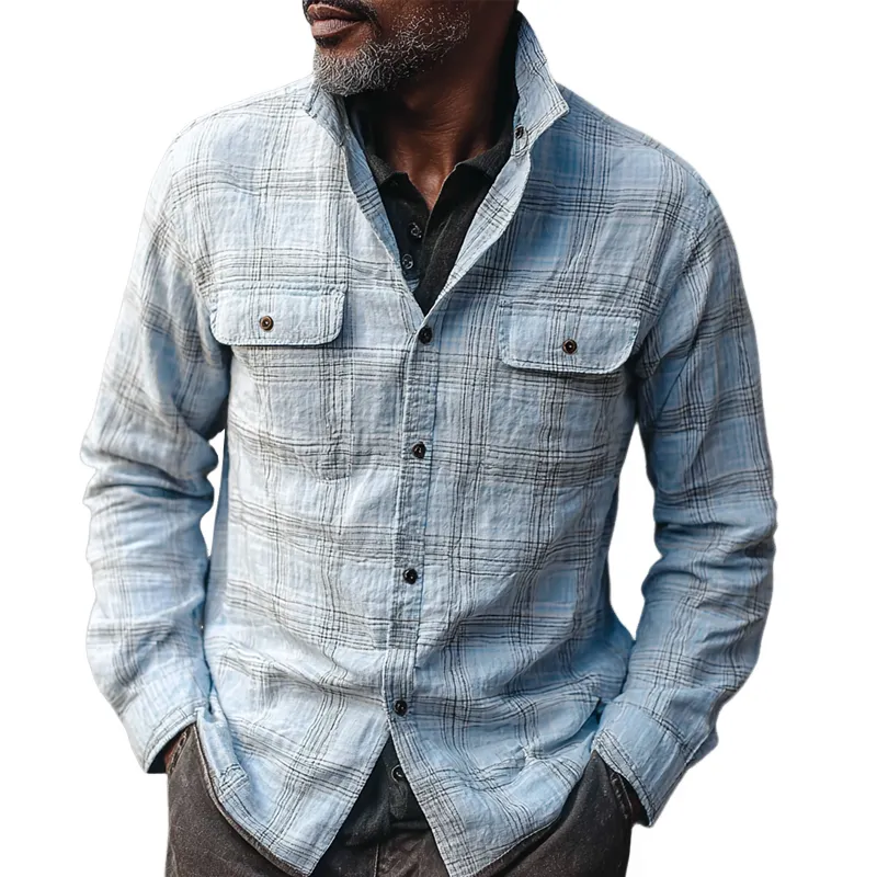 Men's Plaid Lapel Chest Pockets Long Sleeve Casual Shirt MTA1899H2Z sold by Manly