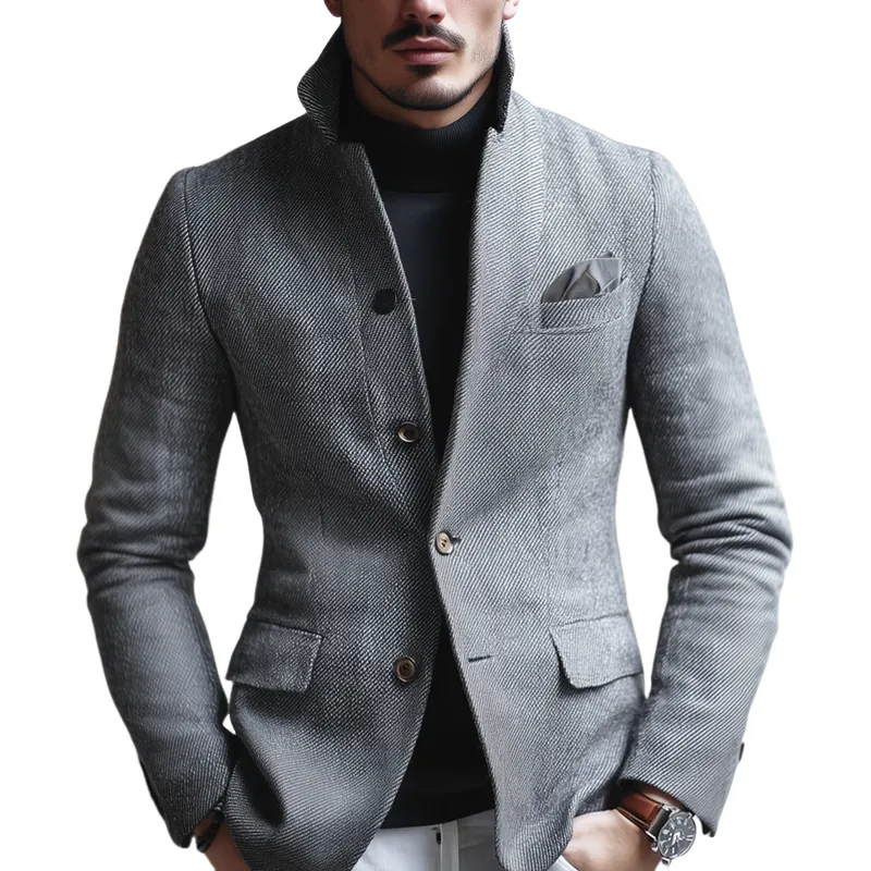 Men's Twill Fabric Stand Collar Single Breasted Casual Jacket MTA1821H0Z sold by Manly