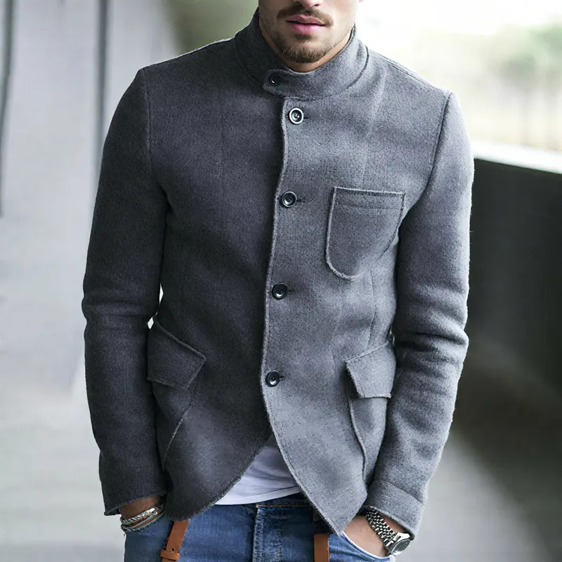 Men's Solid Stand Collar Single Breasted Multi-pocket Casual Jacket MTA1832H4Z sold by Manly product image thumbnail 2