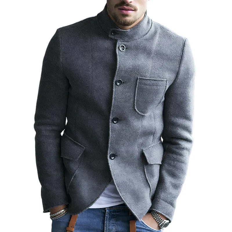 Men's Solid Stand Collar Single Breasted Multi-pocket Casual Jacket MTA1832H4Z sold by Manly