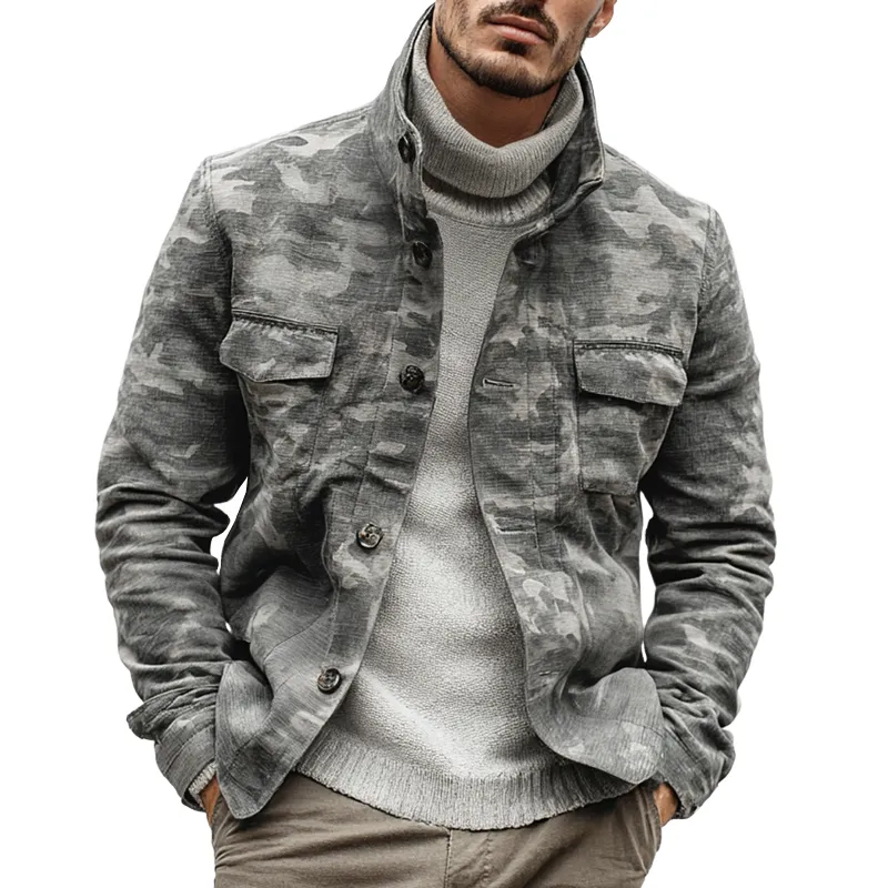Men's Camouflage Stand Collar Single Breasted Casual Jacket MTA1843H5Z sold by Manly