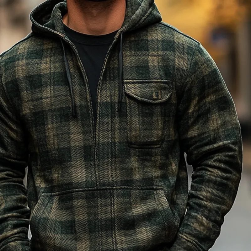 Men's Check Print Zip-Up Hooded Jacket MTA1658H0X sold by Manly product image thumbnail 3