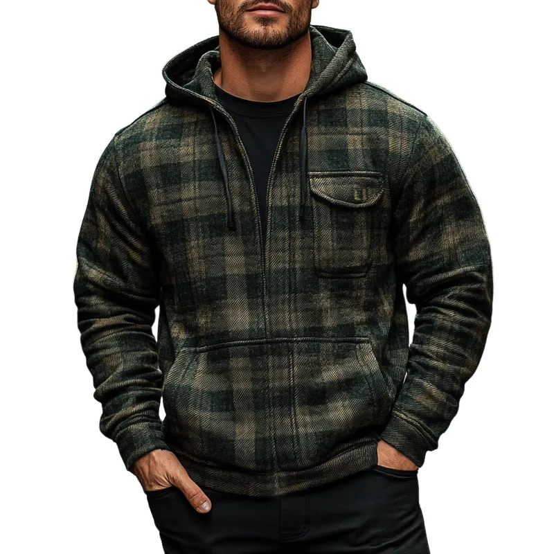 Men's Check Print Zip-Up Hooded Jacket MTA1658H0X sold by Manly