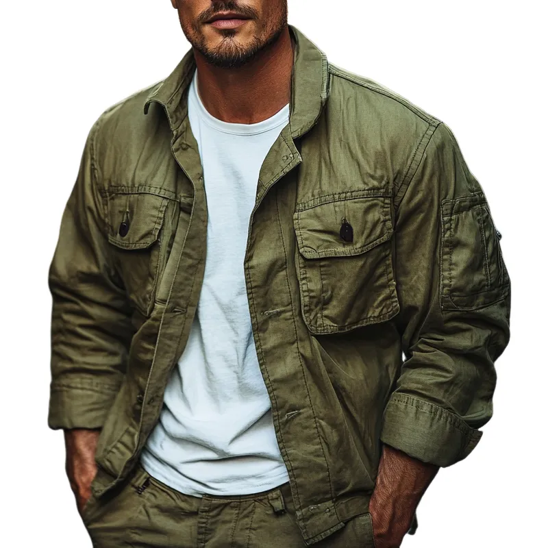 Men's Vintage Cotton Blend Lapel Single-Breasted Jacket MTA1610H7X sold by Manly