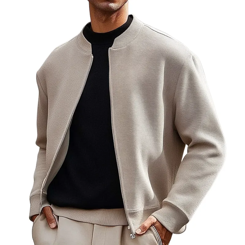 Men's Casual Loose Twill Baseball Collar Zipper Jacket MTA1687H0X sold by Manly