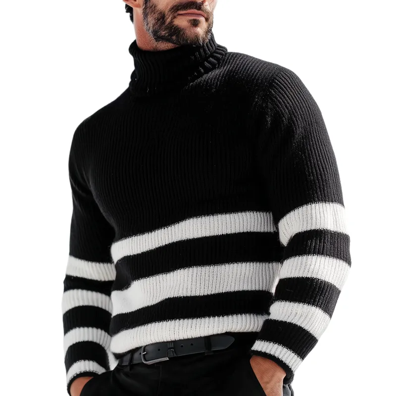 Men's Striped High Collar Long Sleeve Knit Sweater MTA1532H9Z sold by Manly