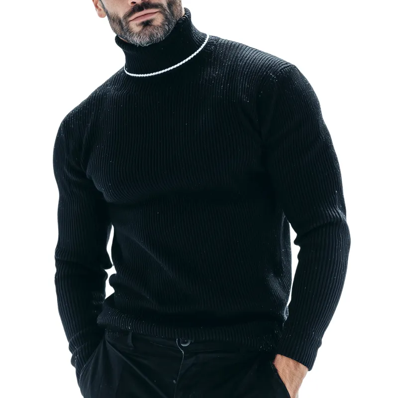 Men's Colorblock Trim High Collar Long Sleeve Knit Sweater MTA1515H8Z sold by Manly