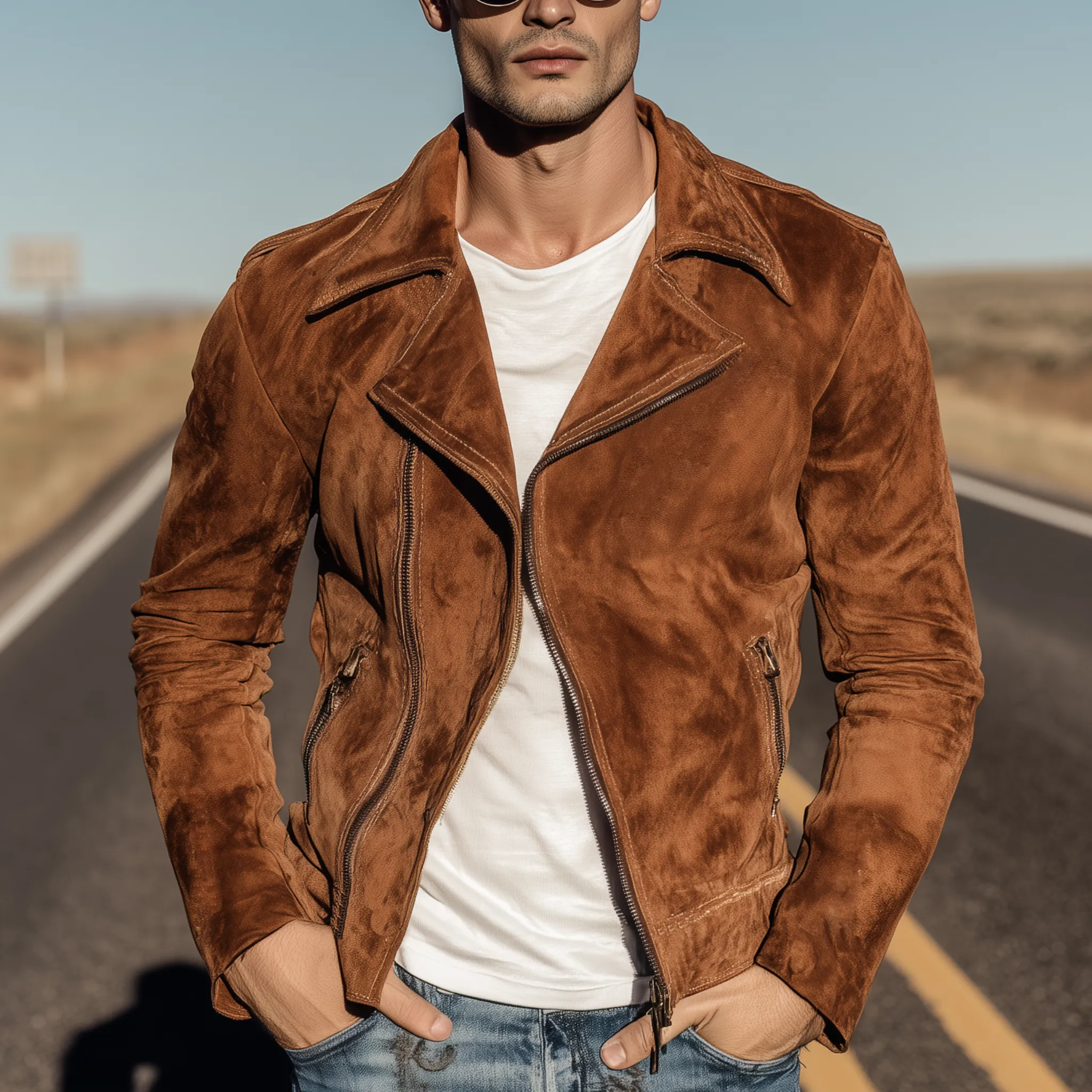 Men's Classic American Retro Lapel Suede Slim-Fit Motorcycle Jacket MTA2028H5K sold by Manly product image thumbnail 2