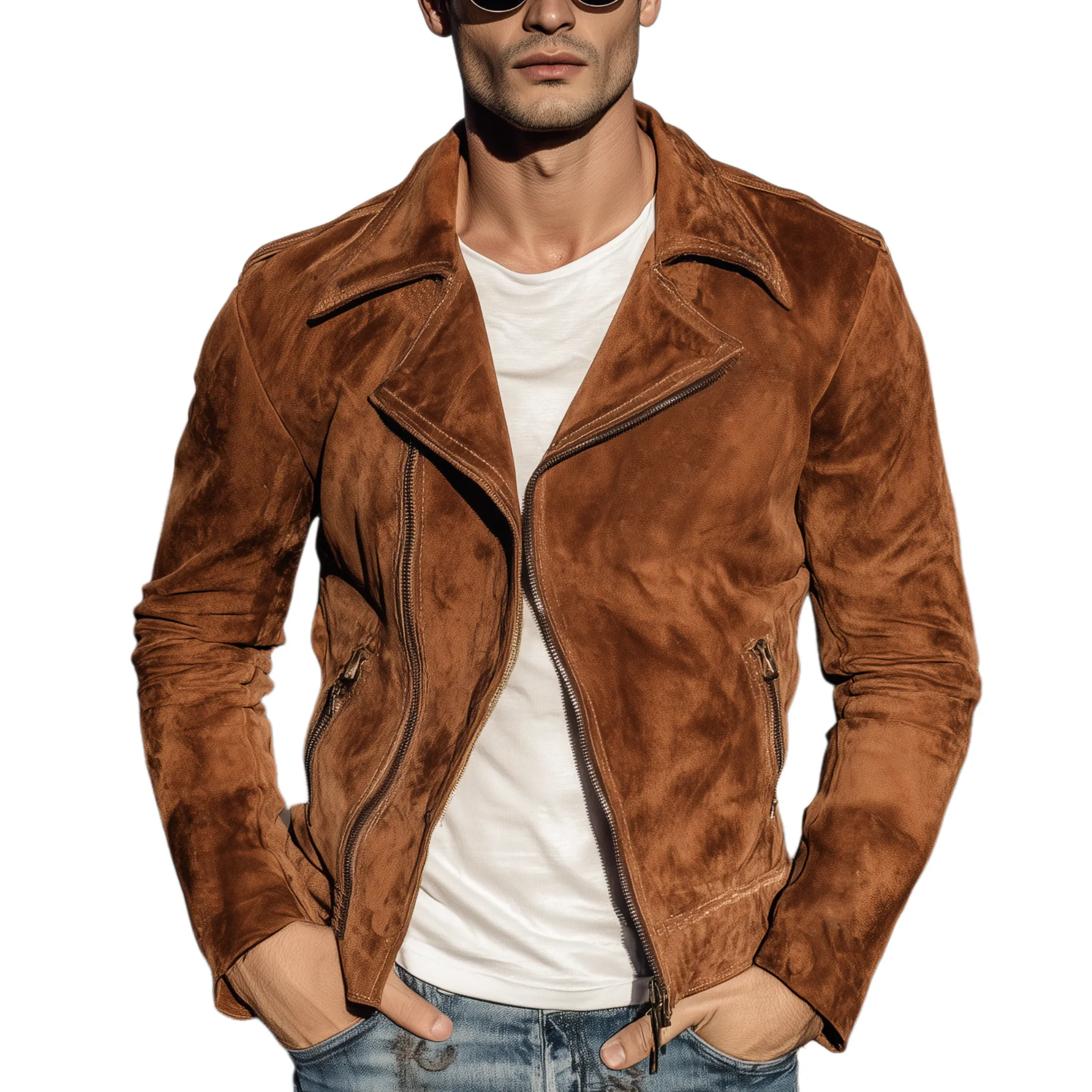 Men's Classic American Retro Lapel Suede Slim-Fit Motorcycle Jacket MTA2028H5K sold by Manly