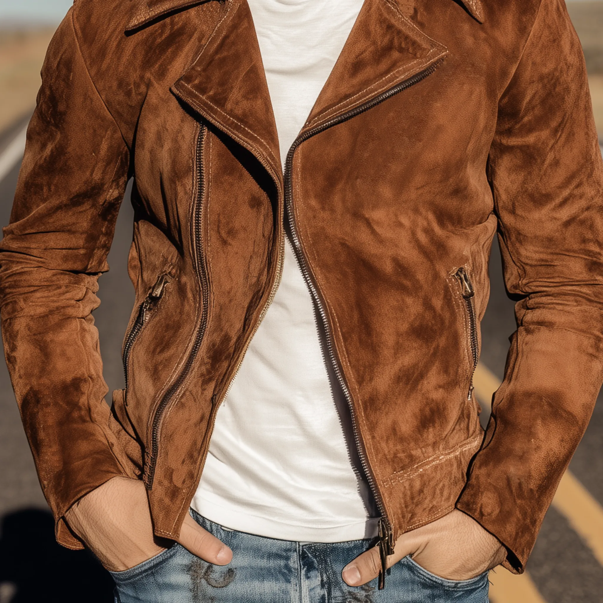 Men's Classic American Retro Lapel Suede Slim-Fit Motorcycle Jacket MTA2028H5K sold by Manly product image thumbnail 5